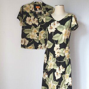 Nani Hawaii Tropical Floral 2 Piece Maxi Dress Button-Up Shirt Multicolor